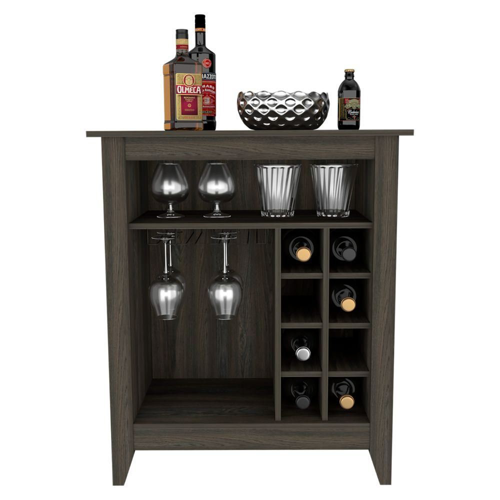 Bar Cabinet Castle, One Open Shelf, Six Wine Cubbies, Carbon Espresso - Horizon Bliss