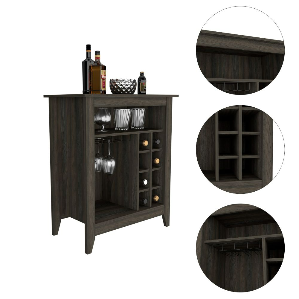 Bar Cabinet Castle, One Open Shelf, Six Wine Cubbies, Carbon Espresso - Horizon Bliss