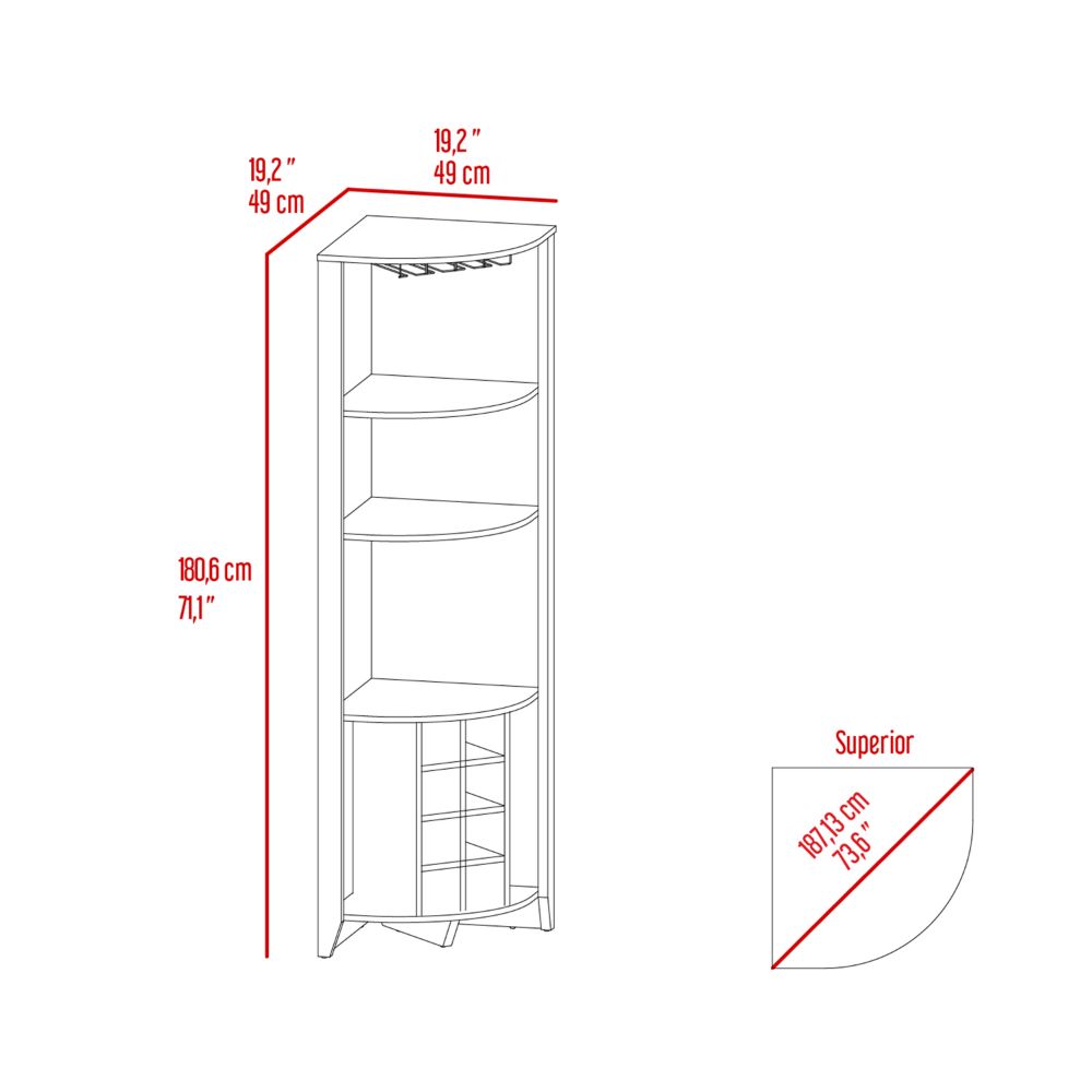 Corner Bar Cabinet  Castle, Three Shelves, Eight Wine Cubbies, Dark - Horizon Bliss