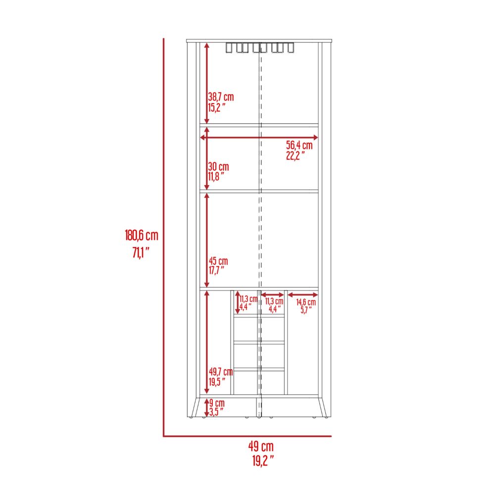 Corner Bar Cabinet  Castle, Three Shelves, Eight Wine Cubbies, Dark - Horizon Bliss