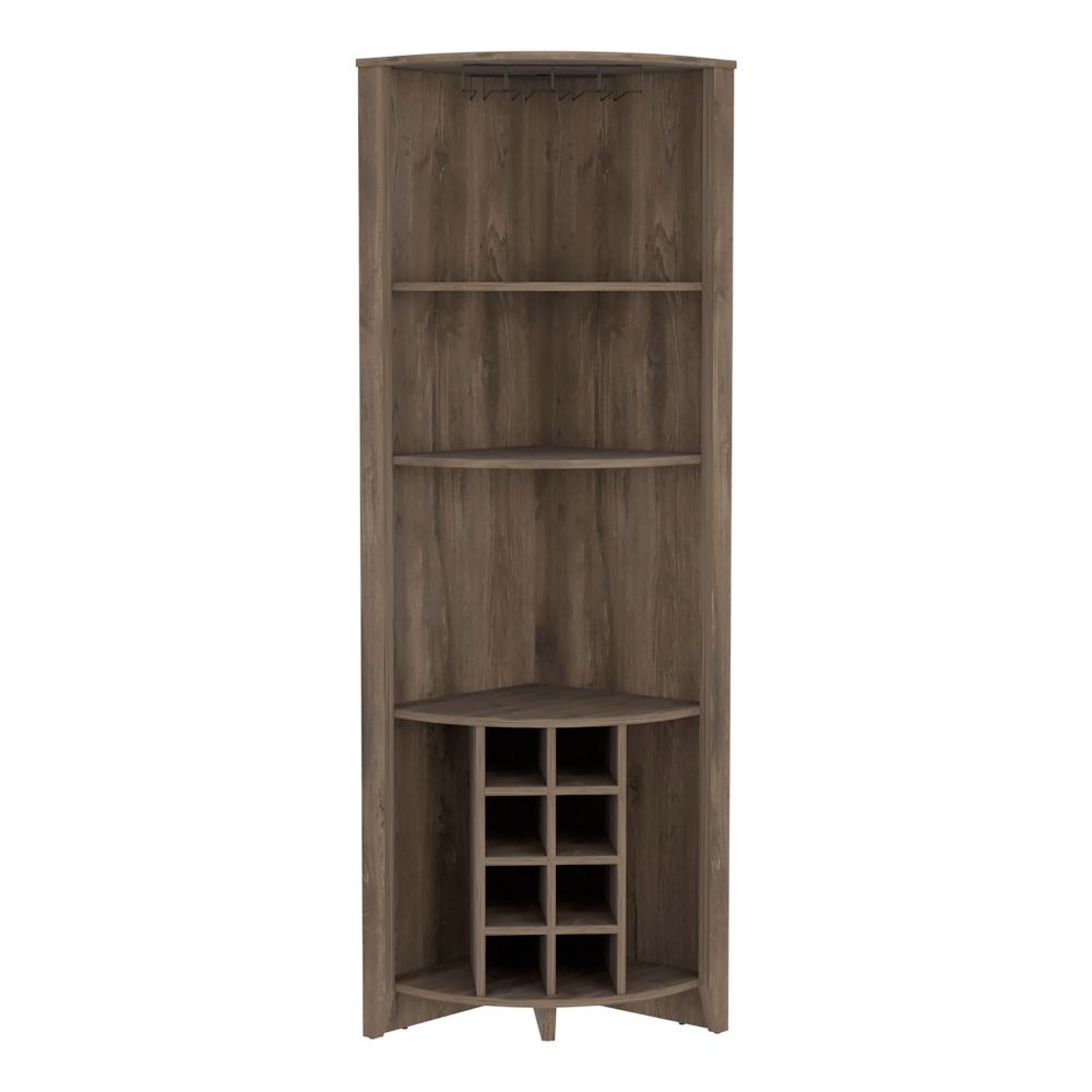 Corner Bar Cabinet  Castle, Three Shelves, Eight Wine Cubbies, Dark - Horizon Bliss