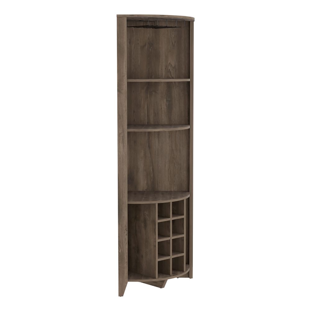 Corner Bar Cabinet  Castle, Three Shelves, Eight Wine Cubbies, Dark - Horizon Bliss