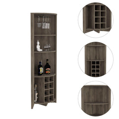 Corner Bar Cabinet  Castle, Three Shelves, Eight Wine Cubbies, Dark - Horizon Bliss