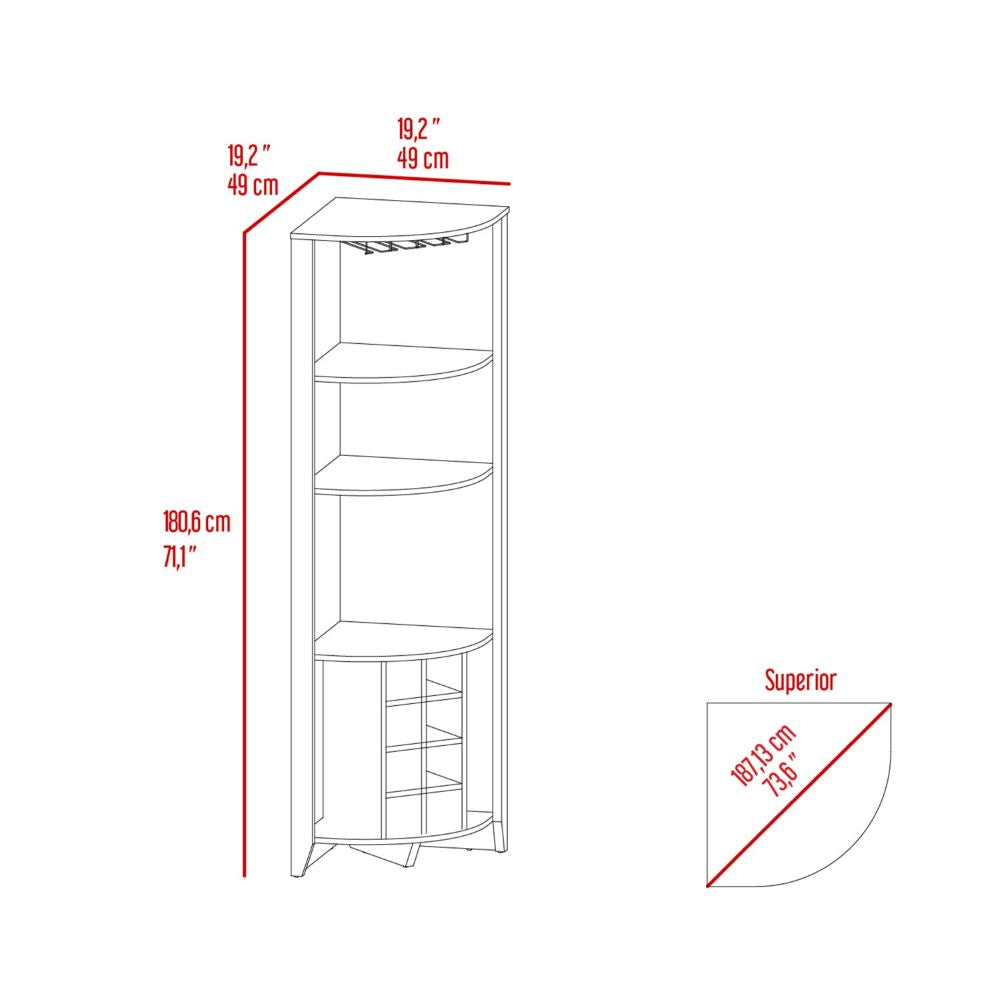 Corner Bar Cabinet  Castle, Three Shelves, Eight Wine Cubbies, Aged - Horizon Bliss