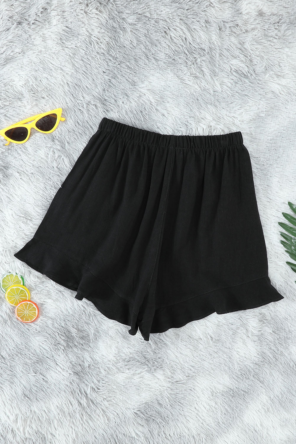 Casual Pocketed Flutter Black Linen Cotton Shorts - Horizon Bliss