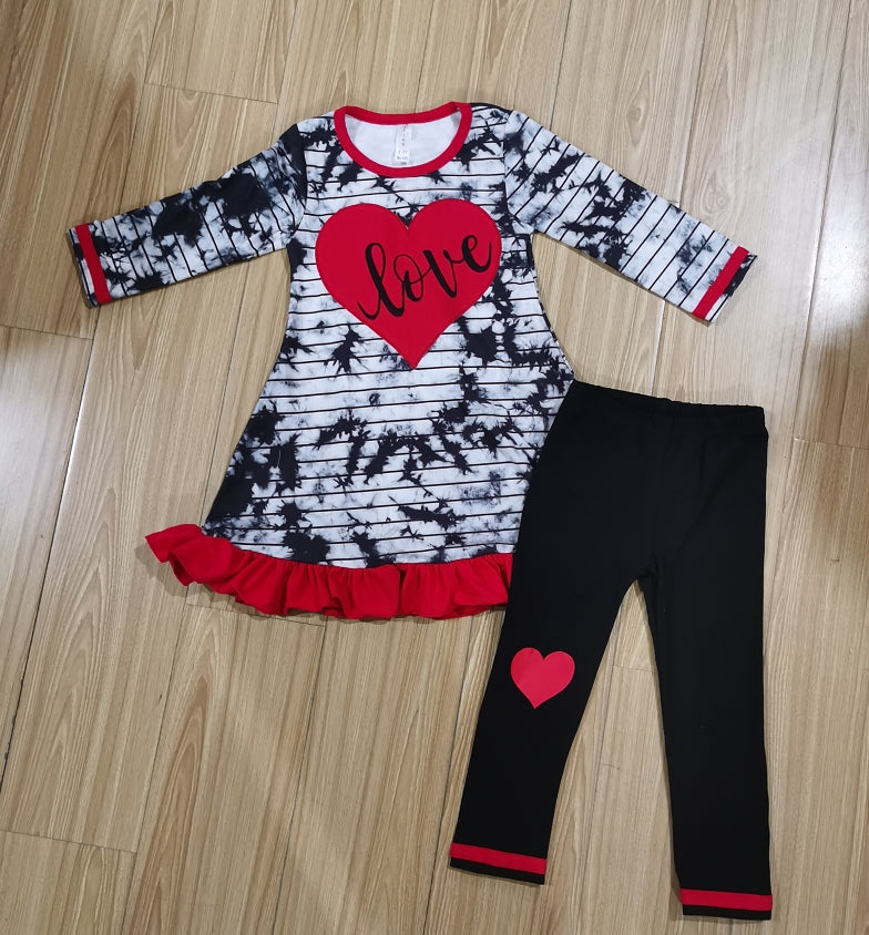 AnnLoren Girls Valentine's Day Heart Tie Dye Outfit Dress and Black - Horizon Bliss