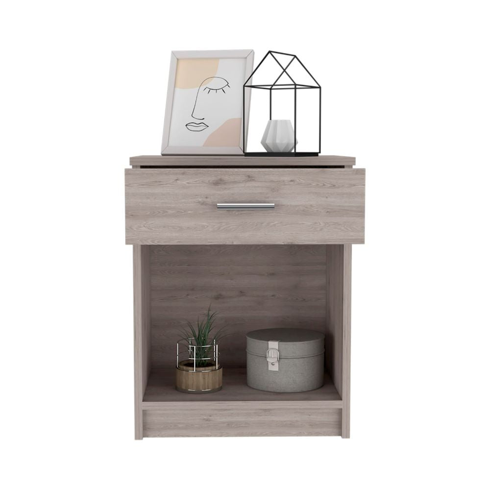 Nightstand Coco, Single Drawer, Lower Shelf, Light Gray Finish - Horizon Bliss