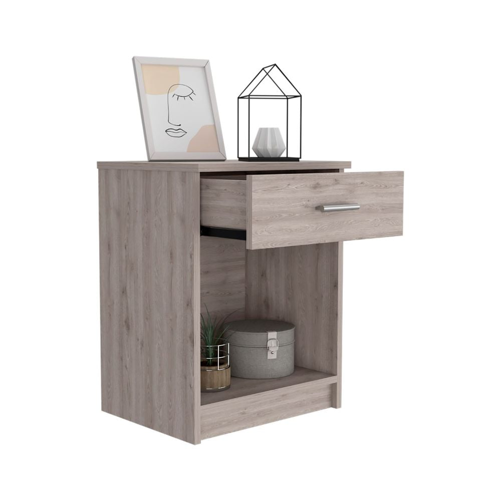 Nightstand Coco, Single Drawer, Lower Shelf, Light Gray Finish - Horizon Bliss