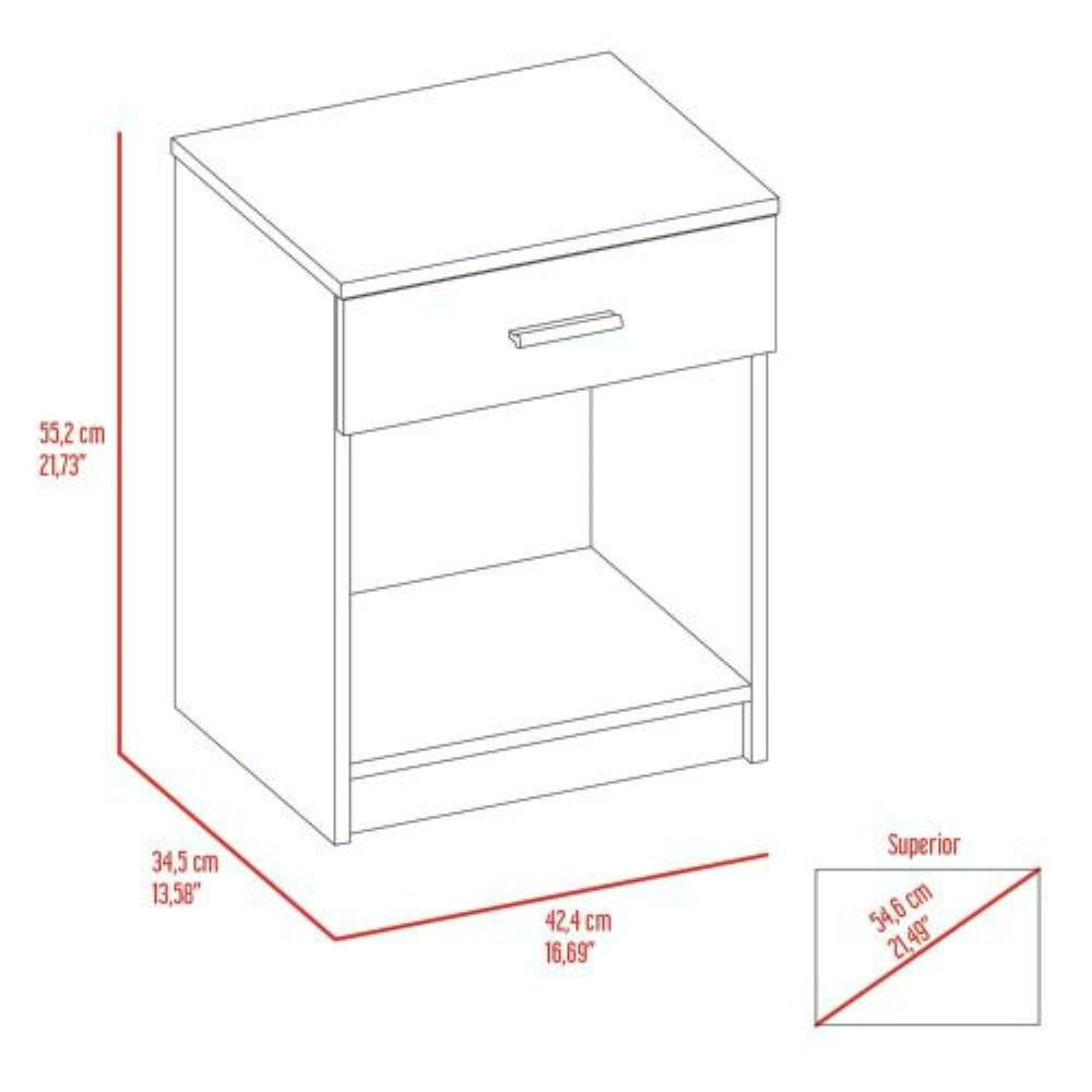 Nightstand Coco, Single Drawer, Lower Shelf, Light Gray Finish - Horizon Bliss