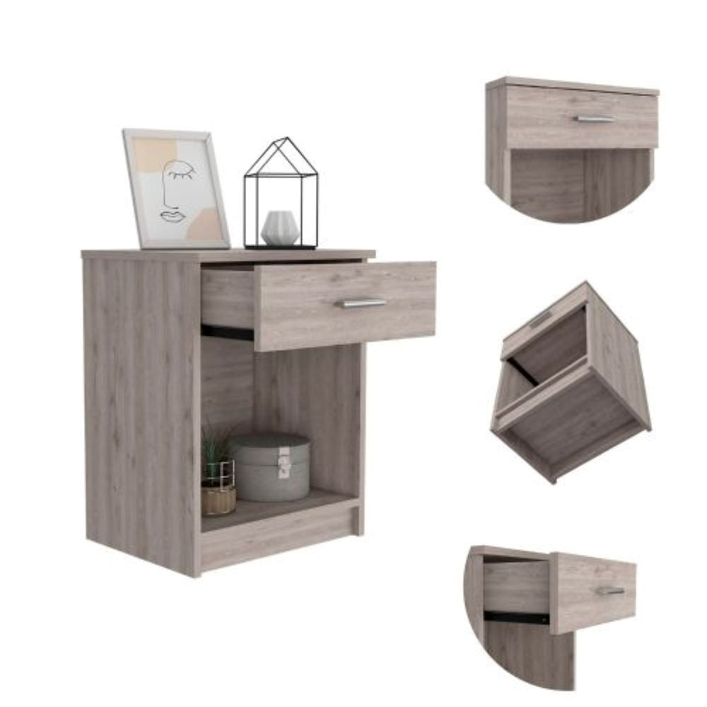 Nightstand Coco, Single Drawer, Lower Shelf, Light Gray Finish - Horizon Bliss