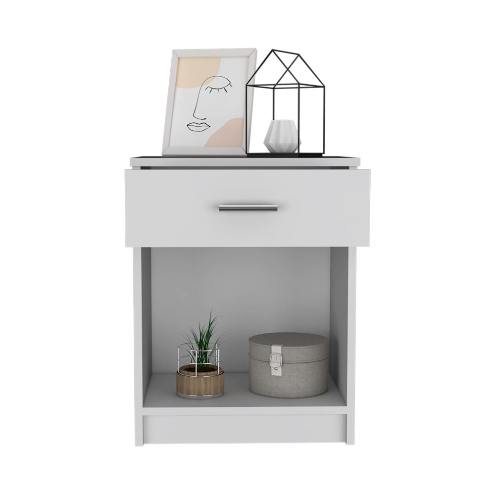 Nightstand Coco, Single Drawer, Lower Shelf, White Finish - Horizon Bliss