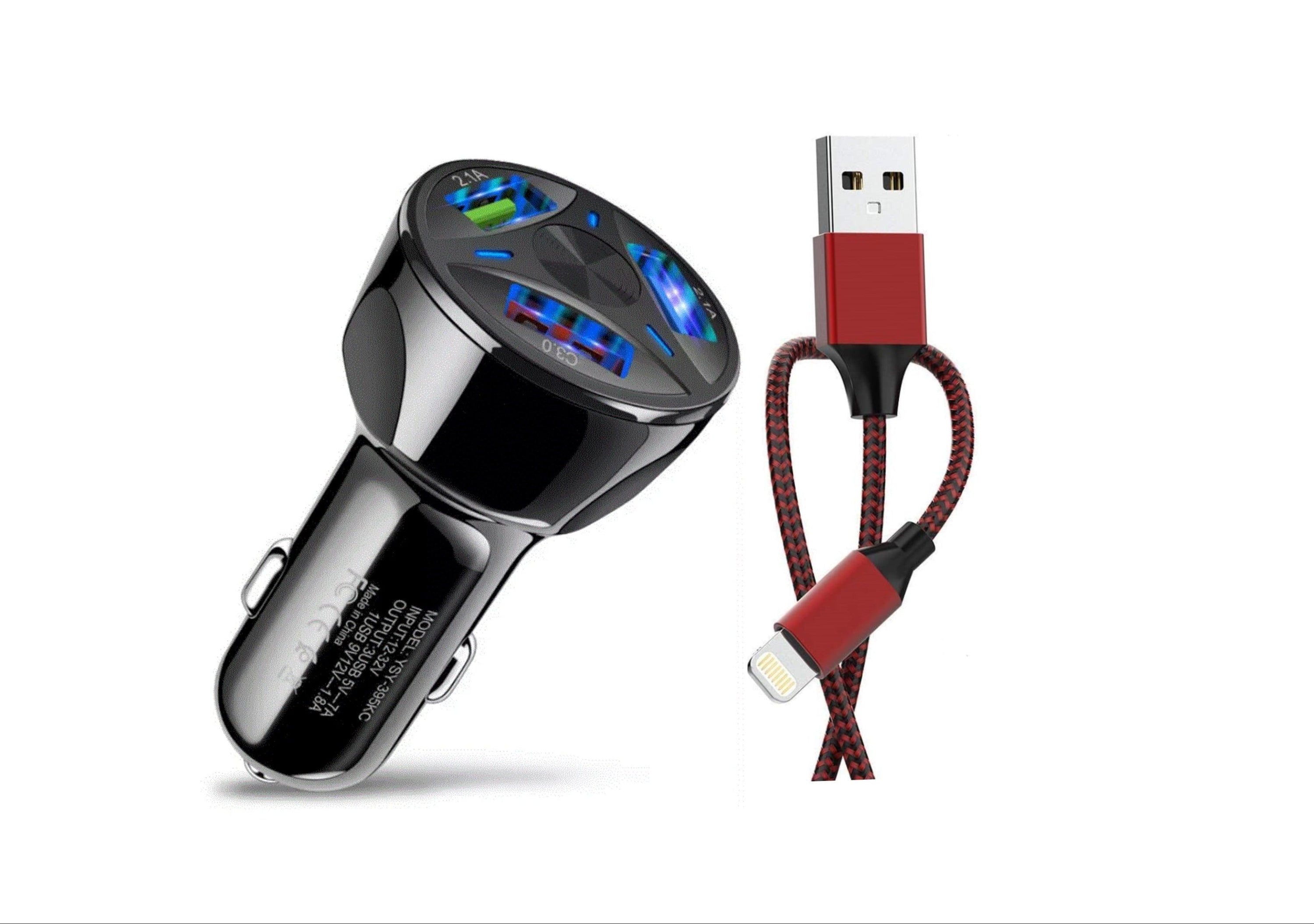 Fast 7A 3-Port USB Car Charger & Durable iPhone Cable Combo - Horizon Bliss