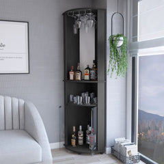 Corner Bar Cabinet Rialto, Three Shelves, Black Wengue Finish - Horizon Bliss