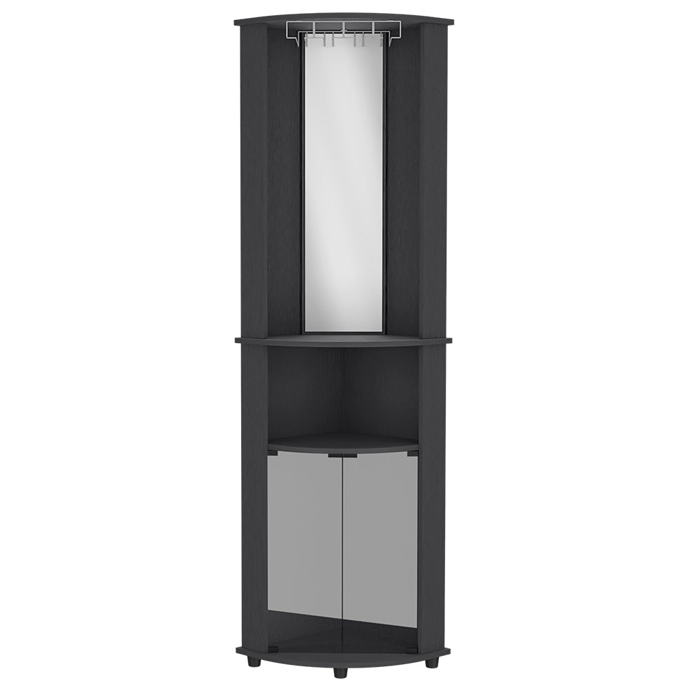 Corner Bar Cabinet Rialto, Three Shelves, Black Wengue Finish - Horizon Bliss