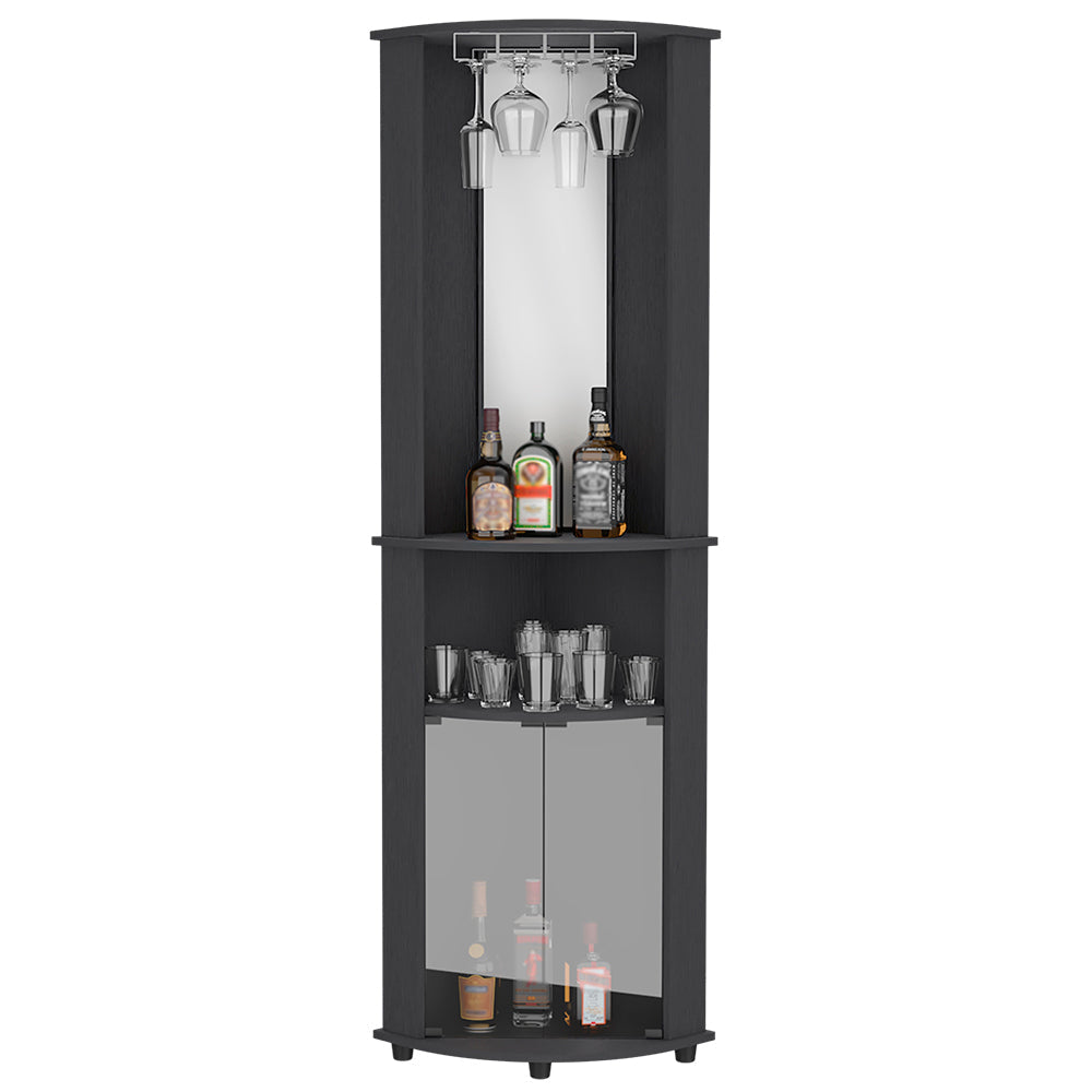 Corner Bar Cabinet Rialto, Three Shelves, Black Wengue Finish - Horizon Bliss