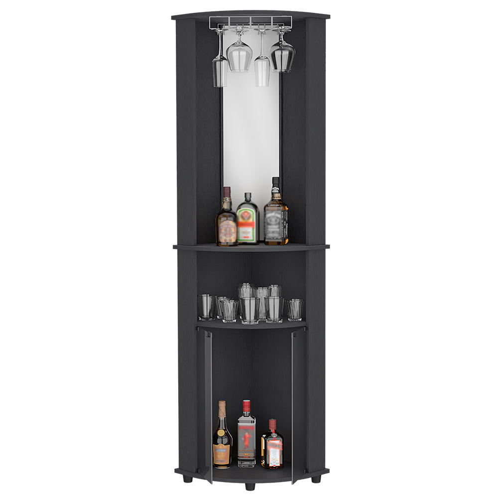 Corner Bar Cabinet Rialto, Three Shelves, Black Wengue Finish - Horizon Bliss