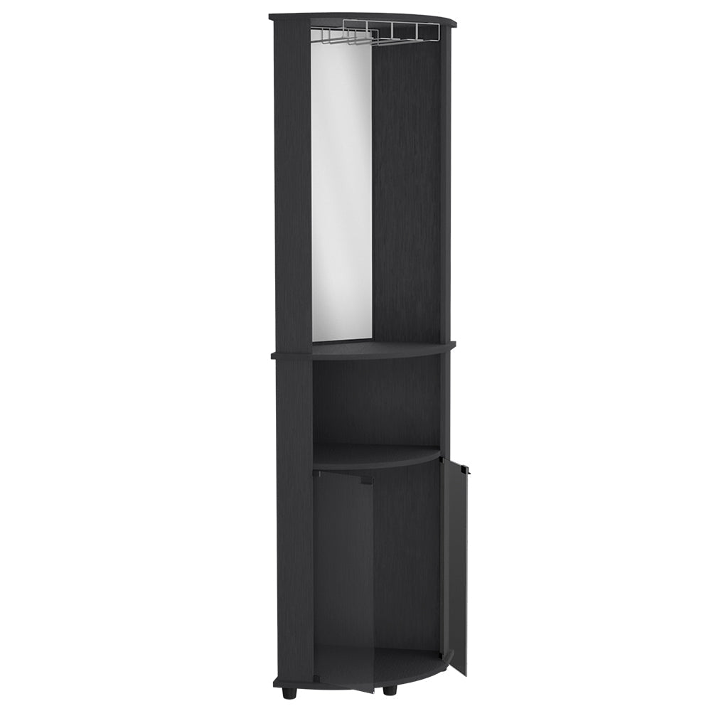 Corner Bar Cabinet Rialto, Three Shelves, Black Wengue Finish - Horizon Bliss