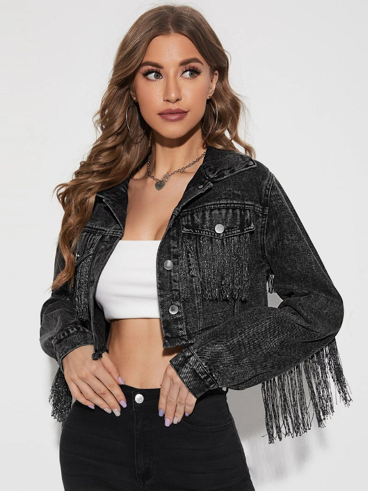 Cowboy Jacket Tassel Stitching Sexy Ripped Denim Coat - Horizon Bliss