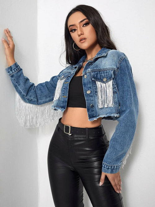 Cowboy Jacket Tassel Stitching Sexy Ripped Denim Coat - Horizon Bliss