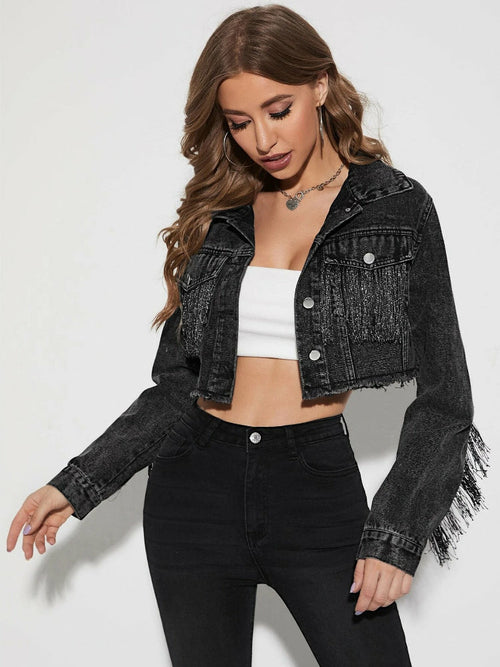 Cowboy Jacket Tassel Stitching Sexy Ripped Denim Coat - Horizon Bliss