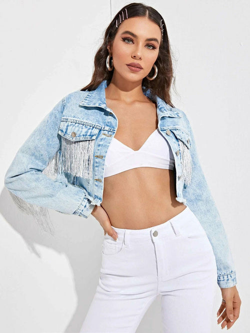 Cowboy Jacket Tassel Stitching Sexy Ripped Denim Coat - Horizon Bliss