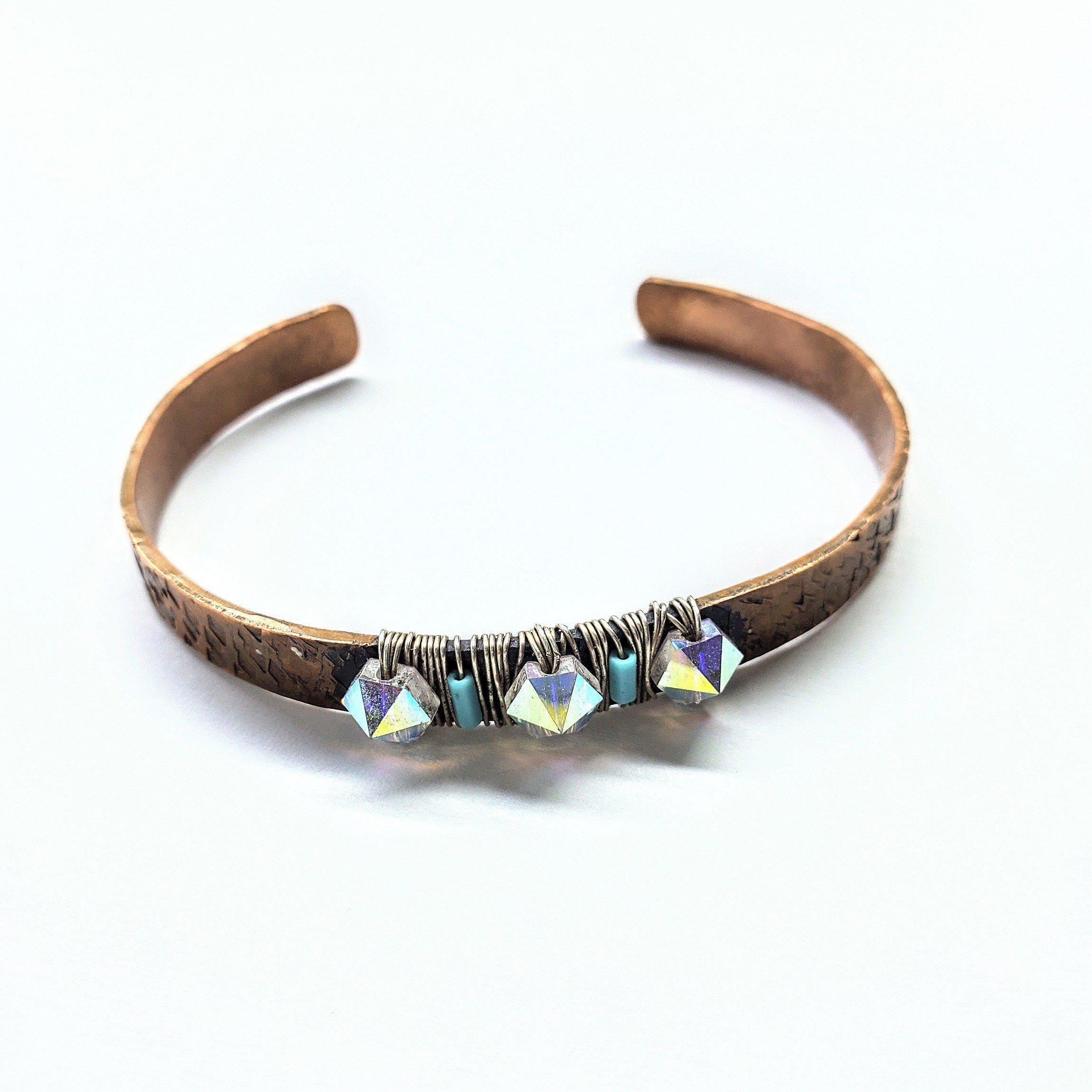 Crystal Spike Bead Copper Cuff