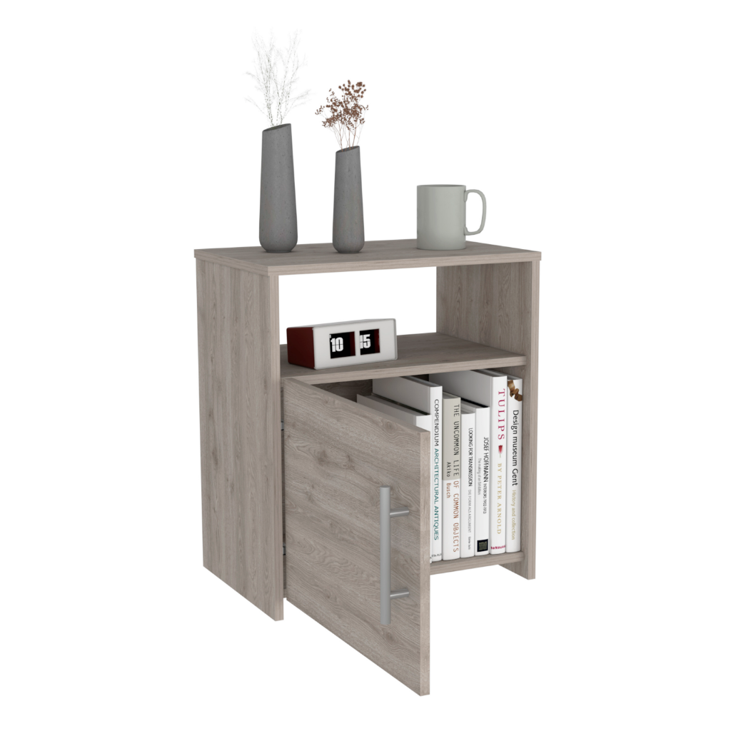 Nightstand Cuarzz, One Cabinet, Light Gray Finish - Horizon Bliss