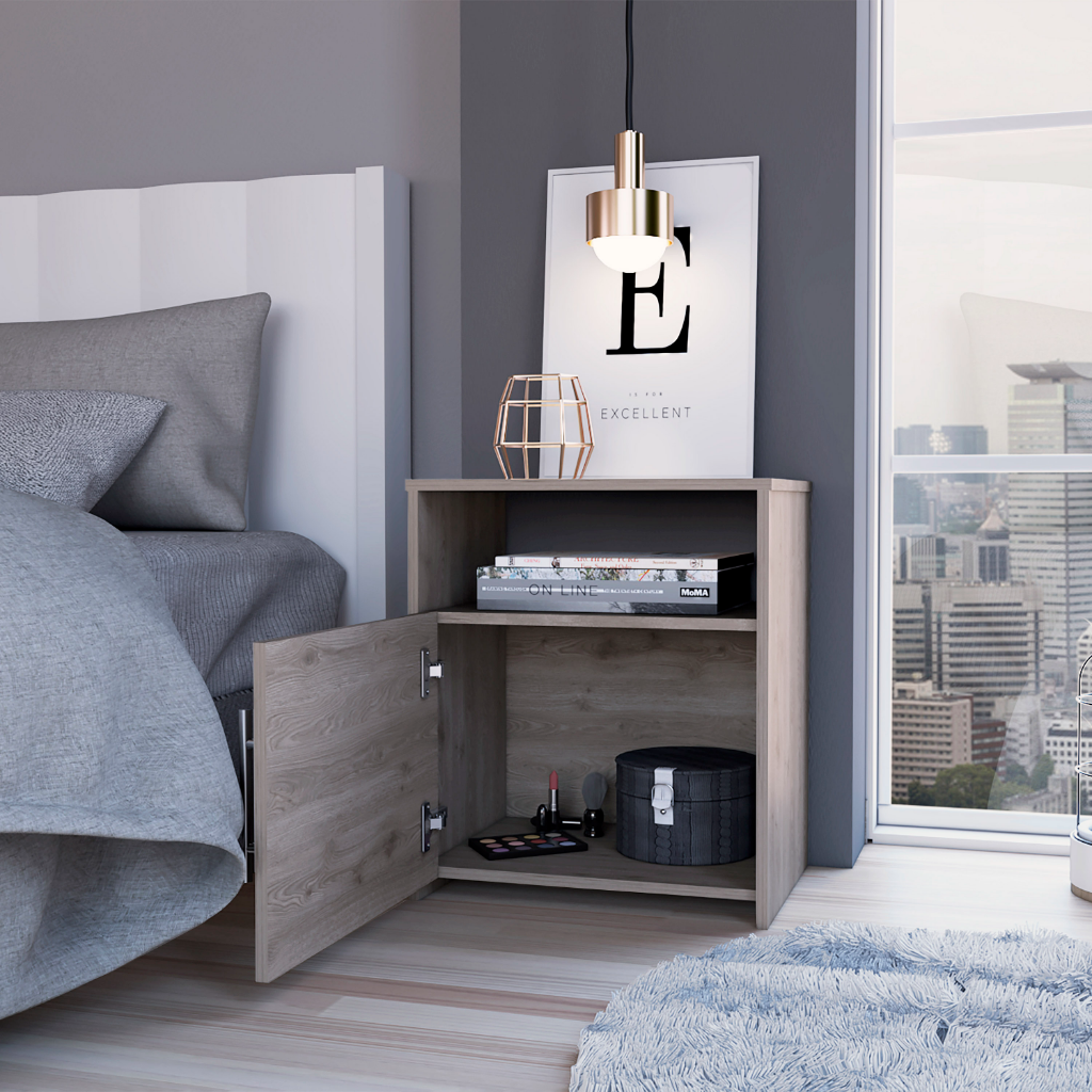 Nightstand Cuarzz, One Cabinet, Light Gray Finish - Horizon Bliss