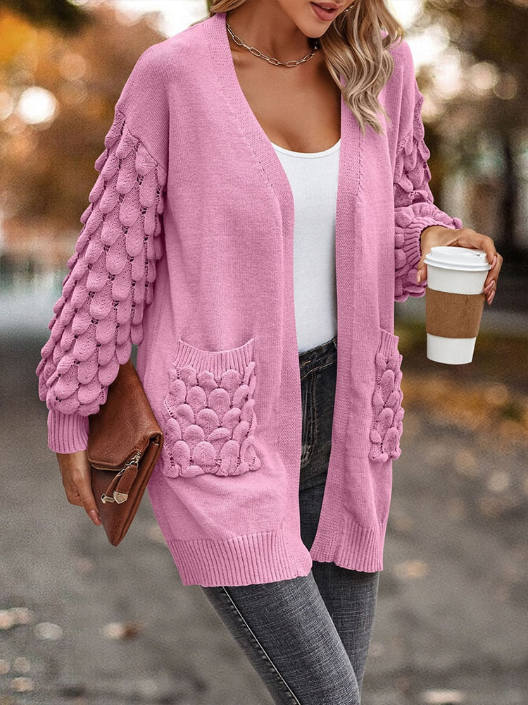 Knit Cardigan Female Top Long Sleeve Coat Women Side Pockets Casual - Horizon Bliss