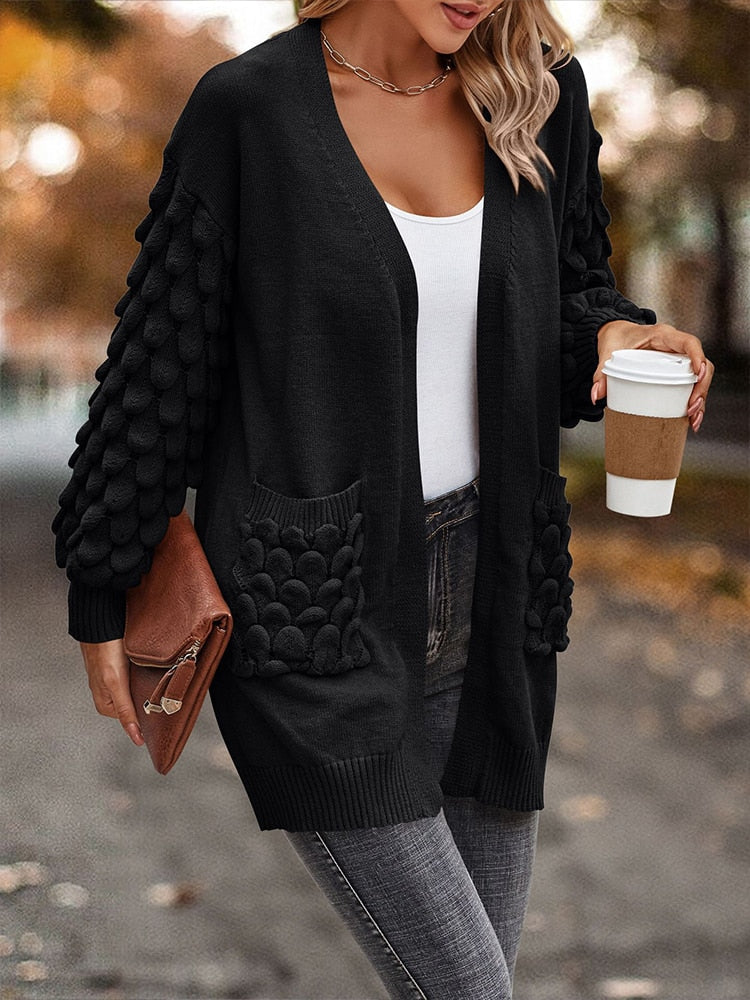 Knit Cardigan Female Top Long Sleeve Coat Women Side Pockets Casual - Horizon Bliss