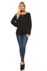 Women's Long Sleeve Solid Peasant Top - Horizon Bliss