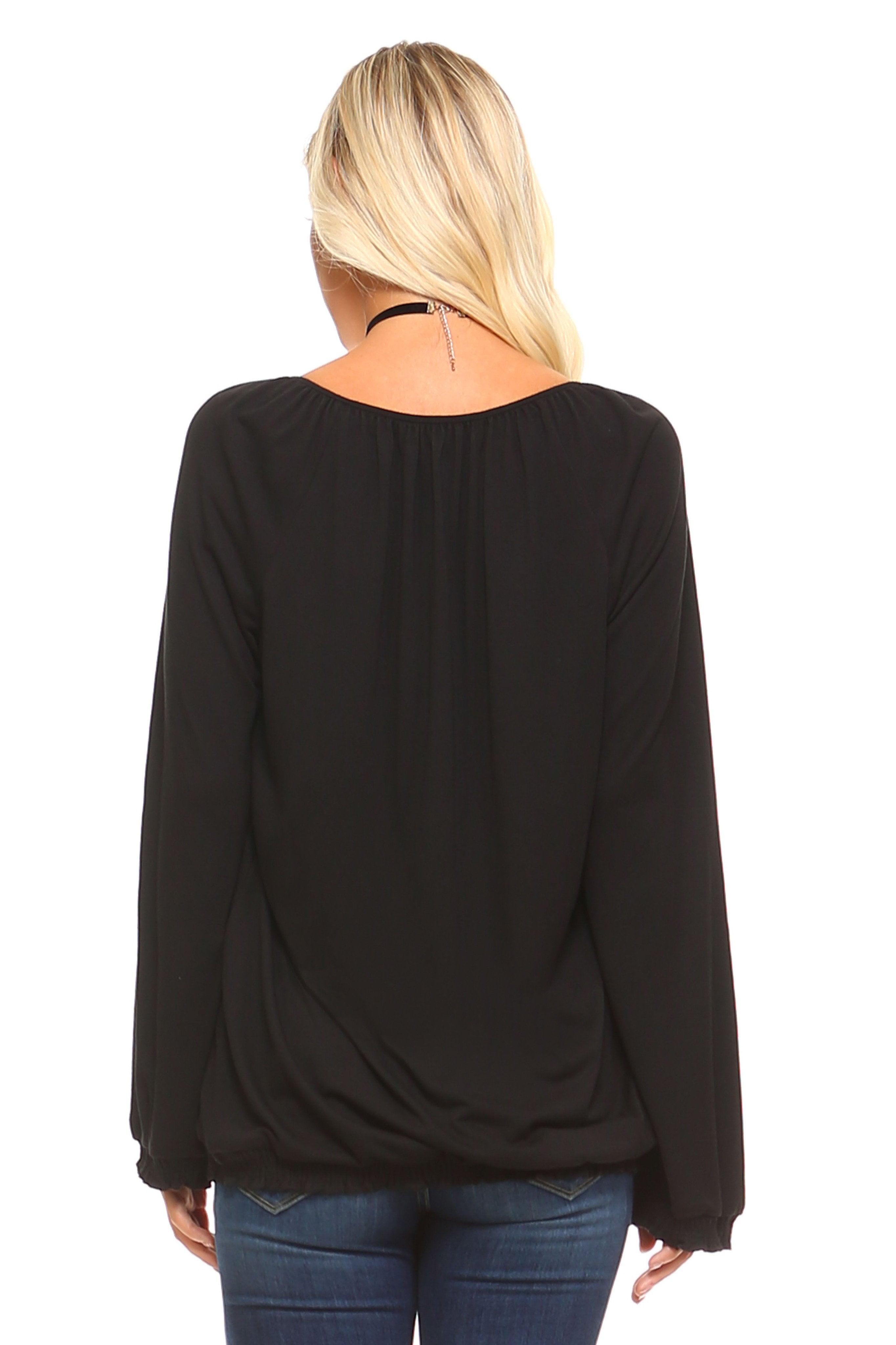 Women's Long Sleeve Solid Peasant Top - Horizon Bliss