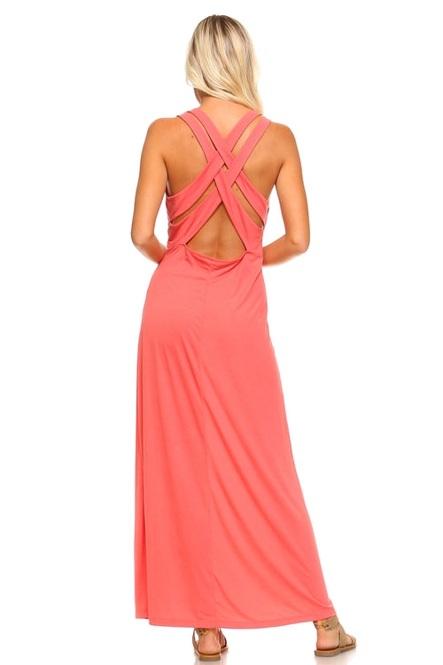 Women's Halter Maxi Dress with Cross Back Straps - Horizon Bliss