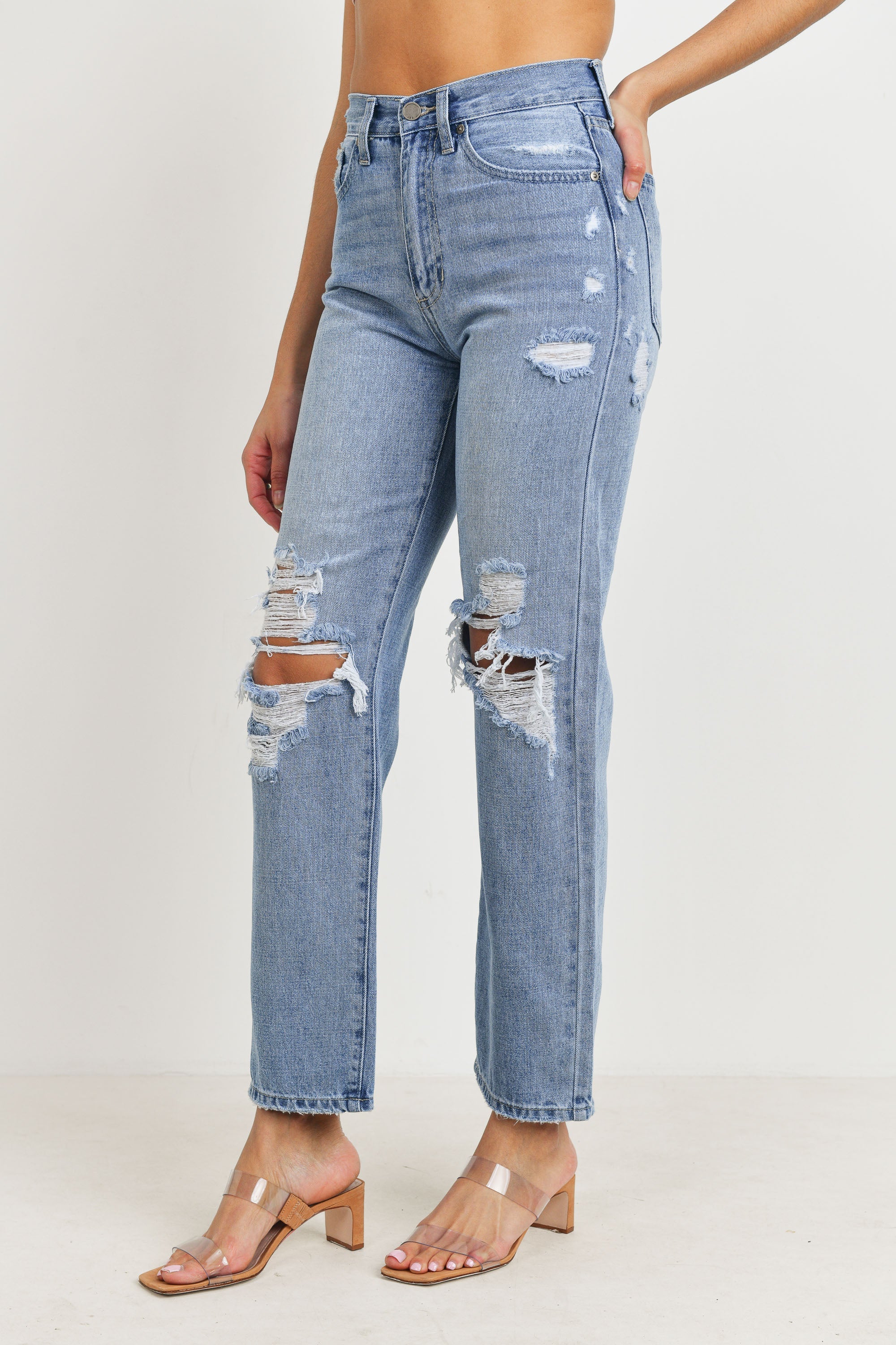 JBD HIGH WAISTED DISTRESSED LOOSE FIT JEAN - Horizon Bliss