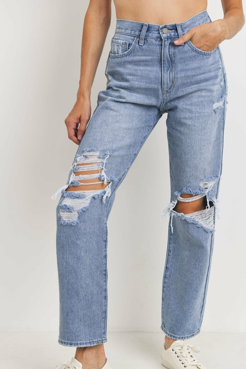 JBD HIGH WAISTED DISTRESSED LOOSE FIT JEAN - Horizon Bliss