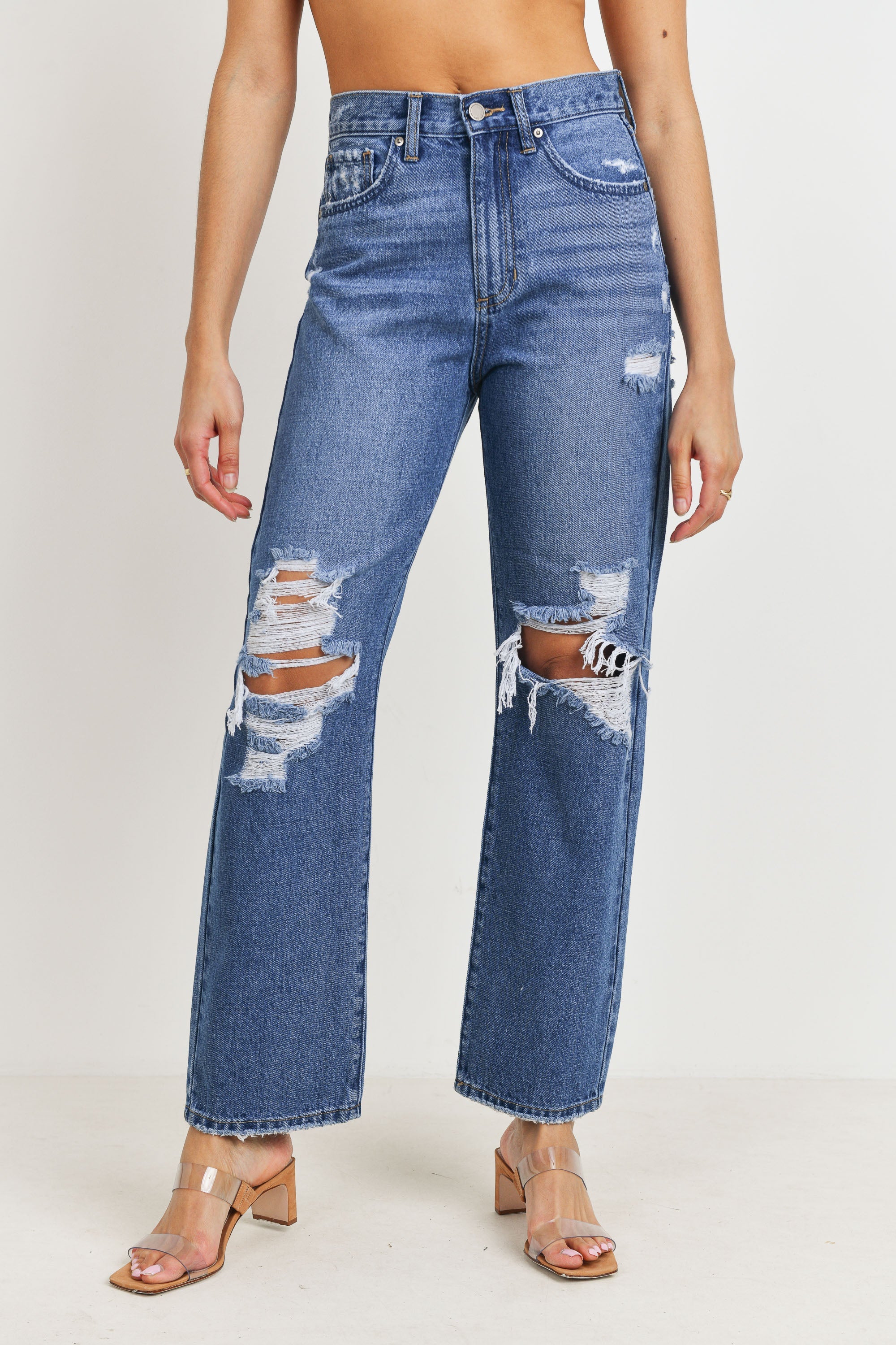 JBD HIGH WAISTED DISTRESSED LOOSE FIT JEAN - Horizon Bliss