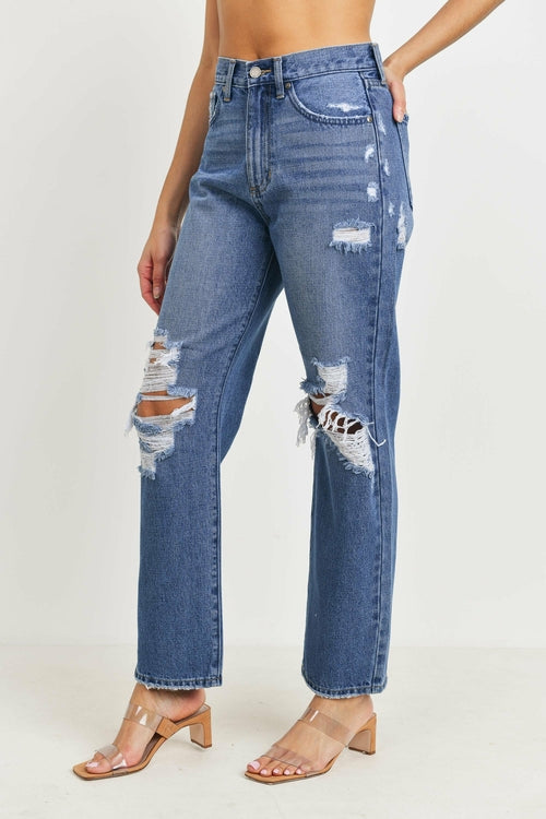 JBD HIGH WAISTED DISTRESSED LOOSE FIT JEAN - Horizon Bliss