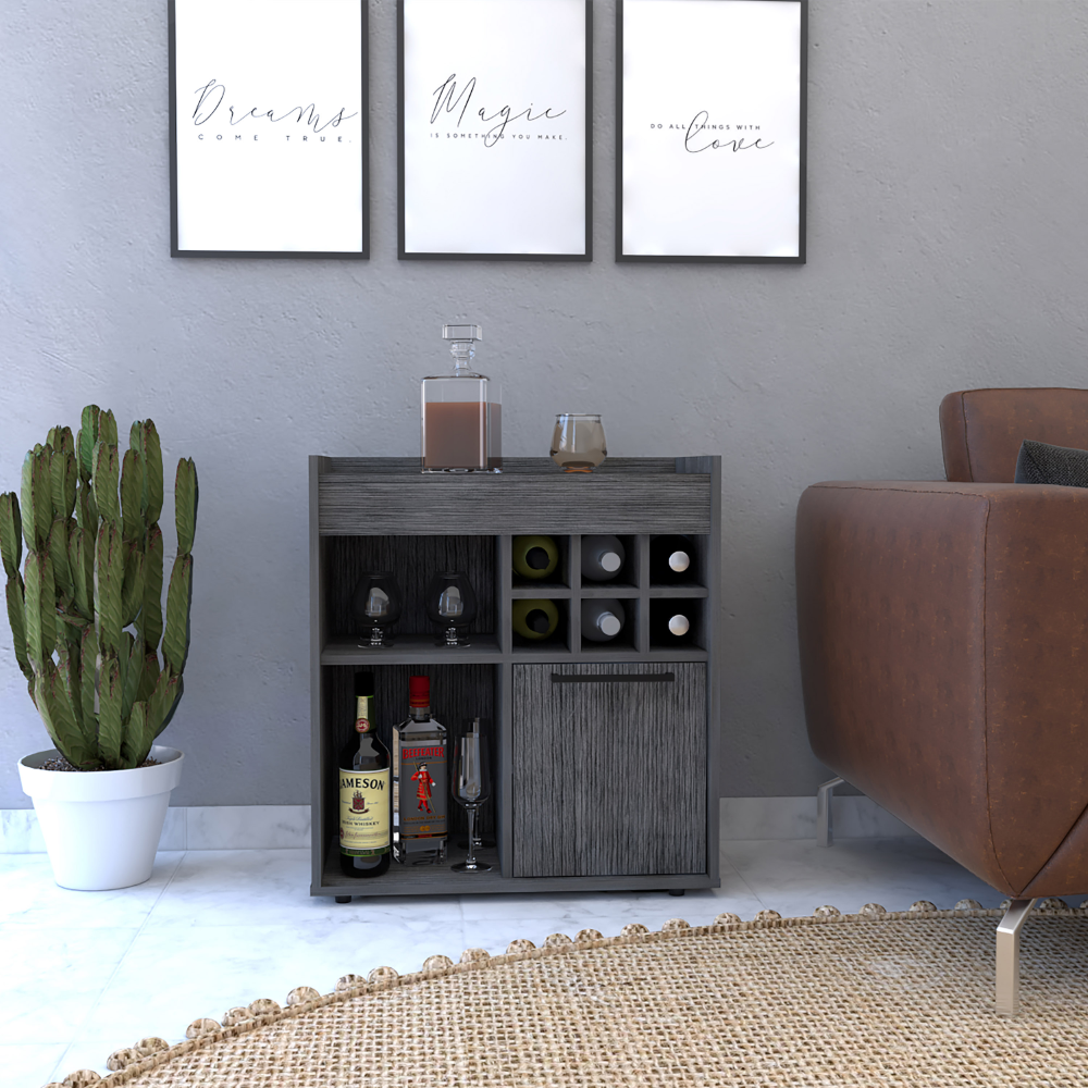 Bar Cabinet Dext, Two Concealed Shelves, Six Wine Cubbies, Light Gray - Horizon Bliss