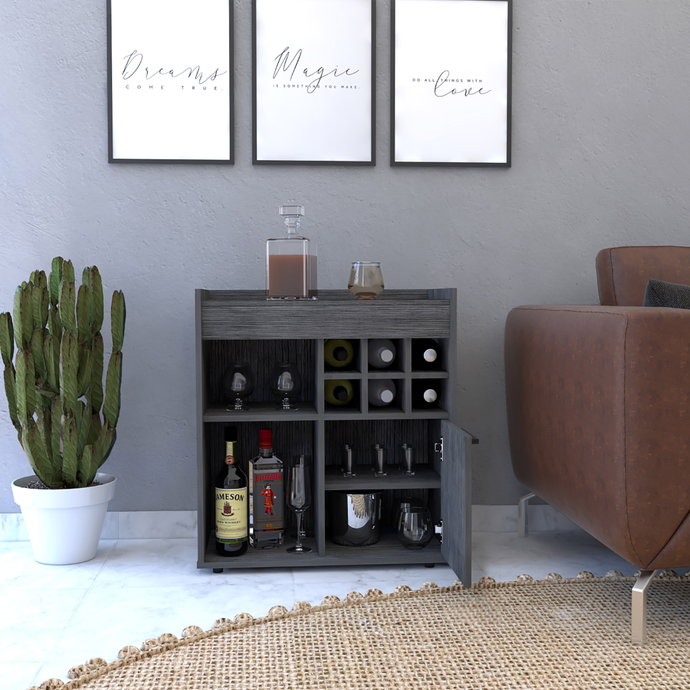 Bar Cabinet Dext, Two Concealed Shelves, Six Wine Cubbies, Light Gray - Horizon Bliss