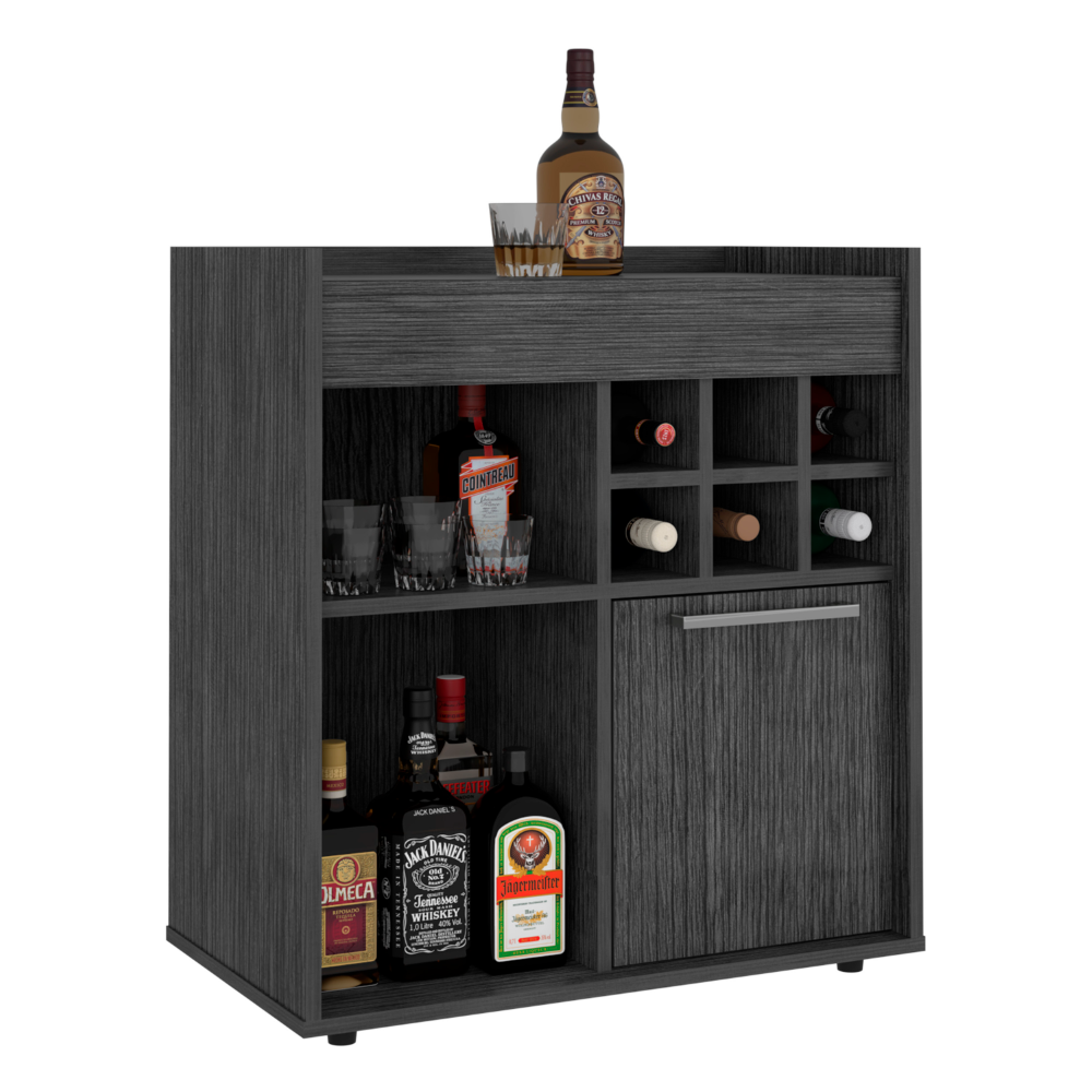 Bar Cabinet Dext, Two Concealed Shelves, Six Wine Cubbies, Light Gray - Horizon Bliss