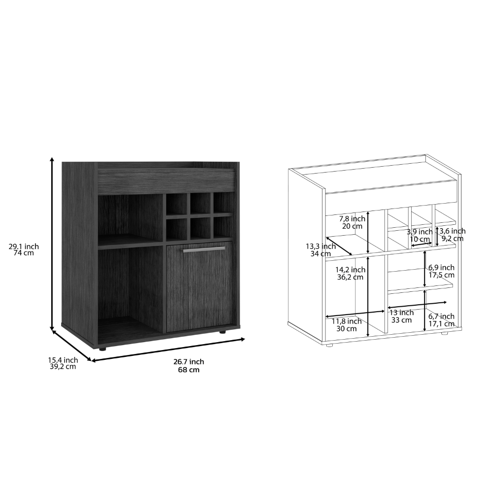 Bar Cabinet Dext, Two Concealed Shelves, Six Wine Cubbies, Light Gray - Horizon Bliss