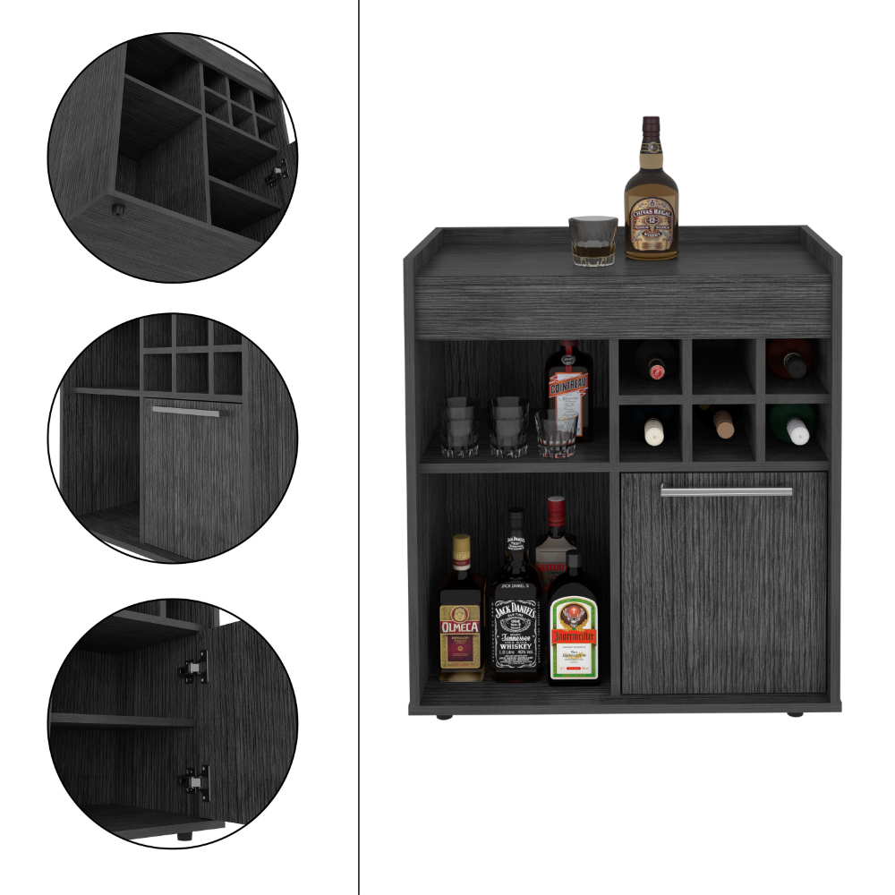 Bar Cabinet Dext, Two Concealed Shelves, Six Wine Cubbies, Light Gray - Horizon Bliss