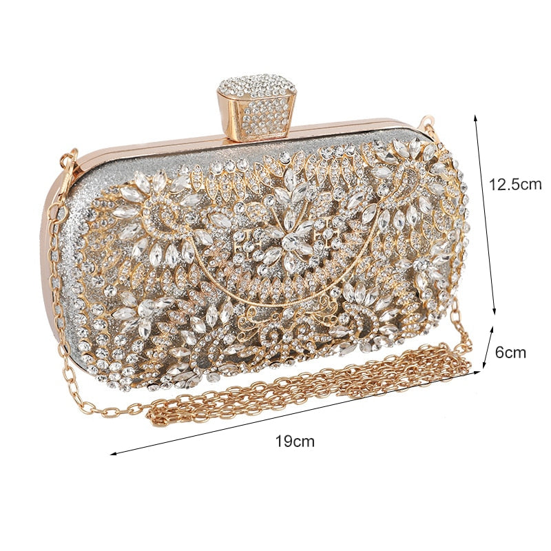 Diamond Evening Clutch Bag For Women Wedding Golden Clutch Purse Chain