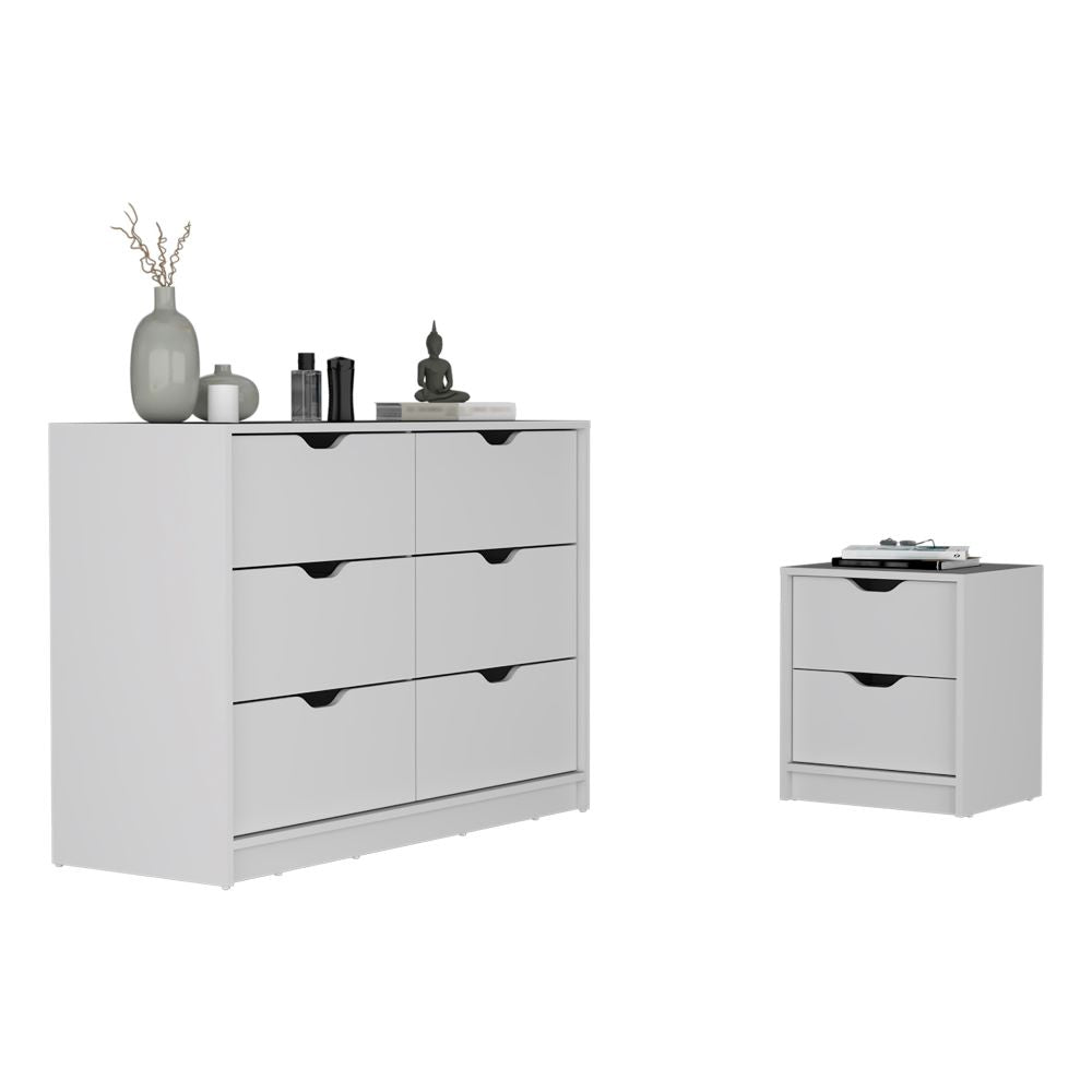 Bennett 2 Piece Bedroom Set, Nightstand + Dresser, White Finish - Horizon Bliss