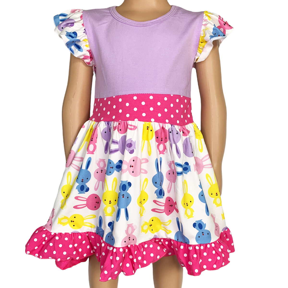 Girls Easter Bunny Dress Ruffle Party Spring Pink & Purple - Horizon Bliss