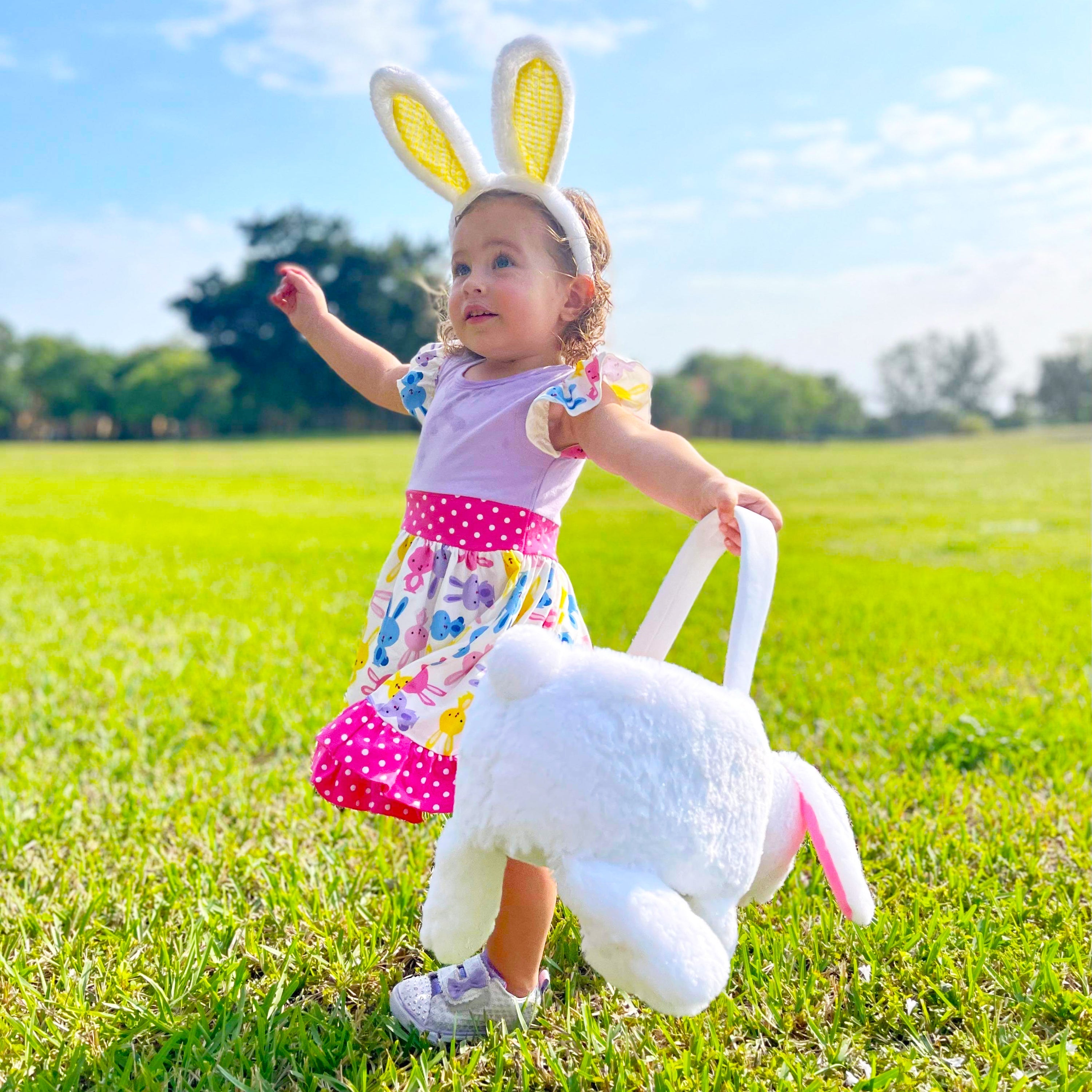 Girls Easter Bunny Dress Ruffle Party Spring Pink & Purple - Horizon Bliss