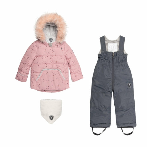 Printed Flowers Two Piece Baby Snowsuit Pink - Horizon Bliss