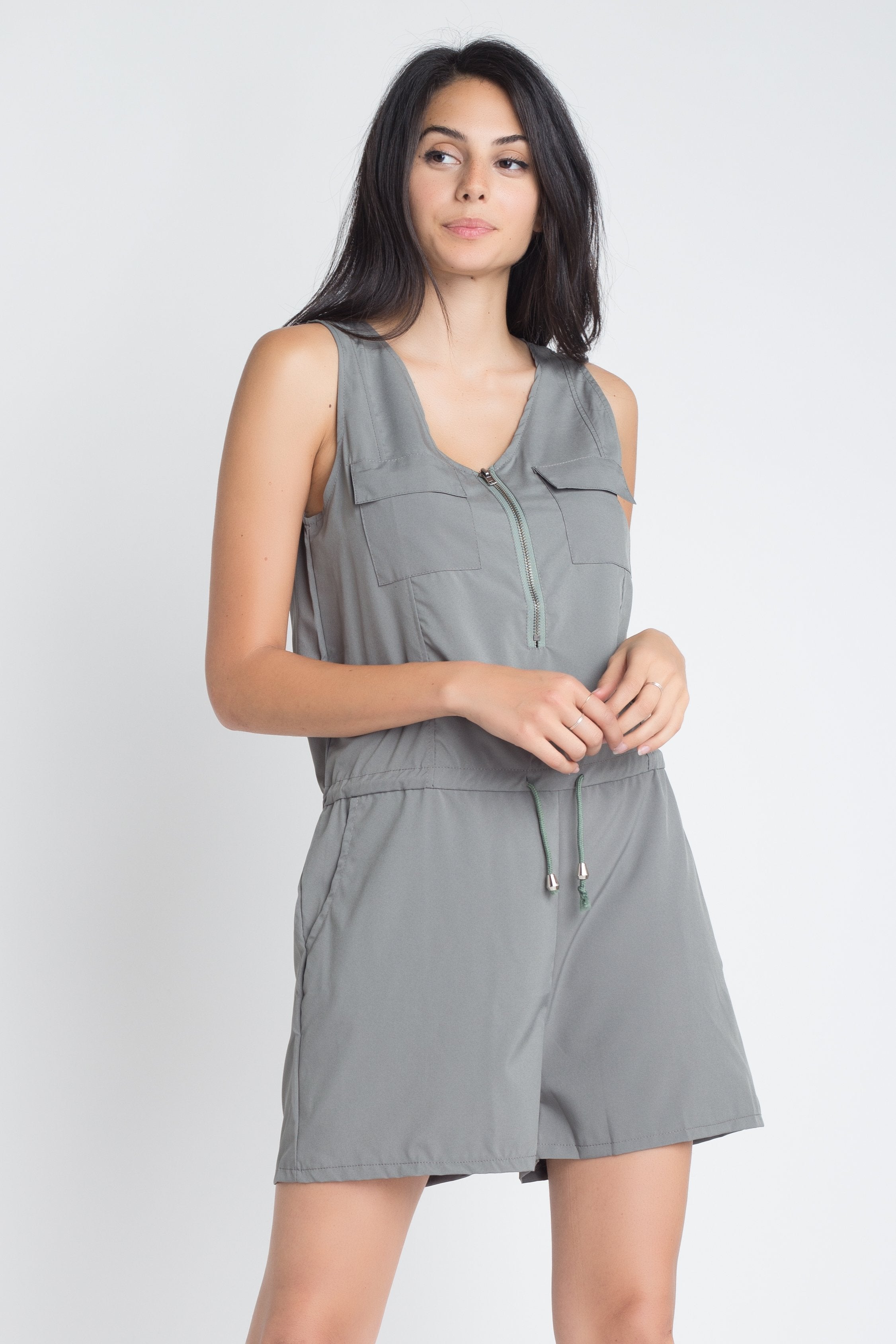 Women's Zip Front Sleeveless Romper - Horizon Bliss