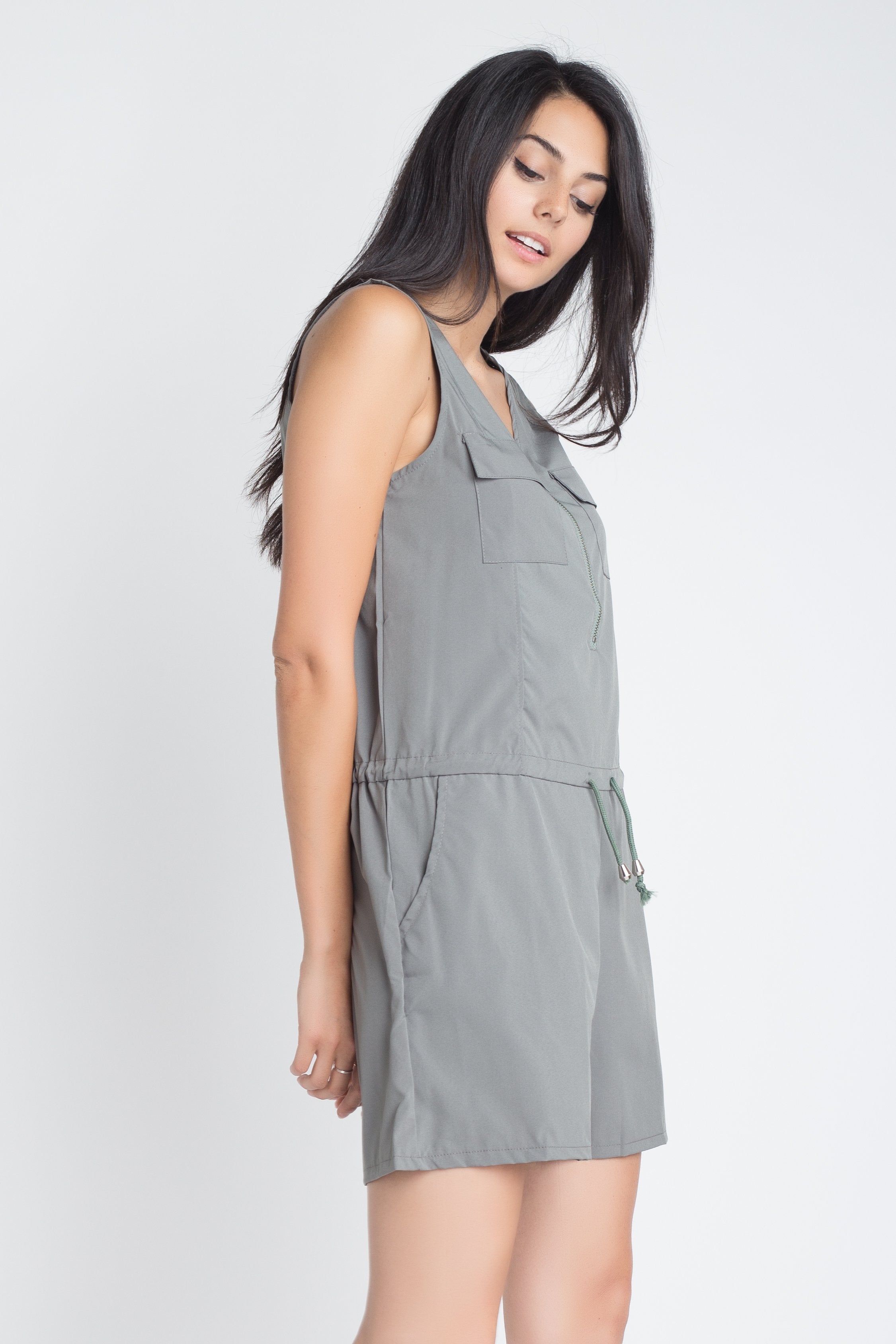 Women's Zip Front Sleeveless Romper - Horizon Bliss