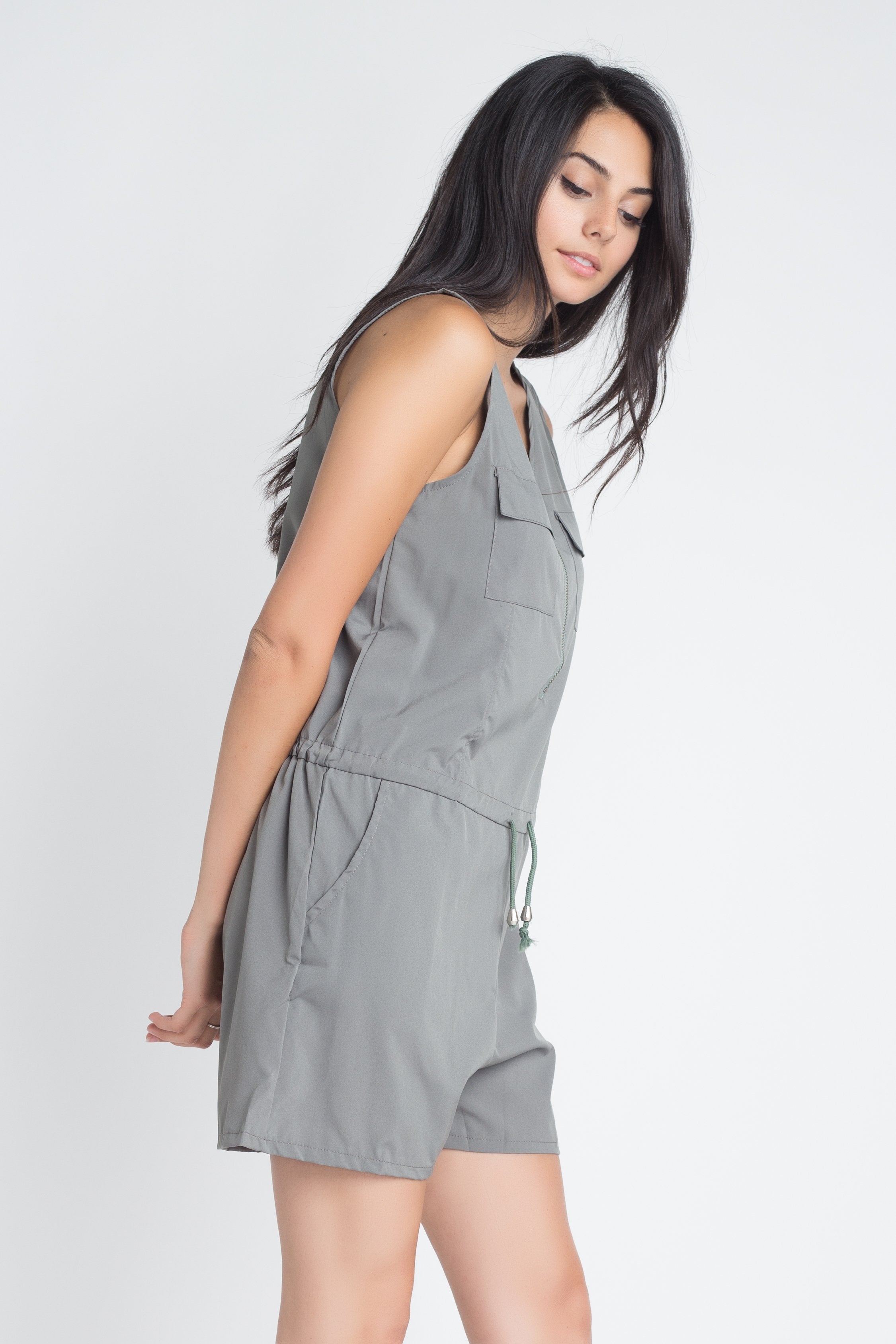 Women's Zip Front Sleeveless Romper - Horizon Bliss